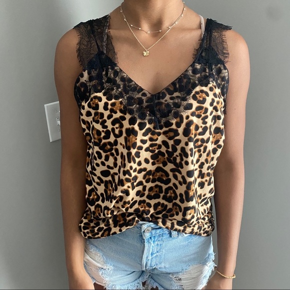 Tops - Women’s Boutique Lace Trim Leopard Cheetah Cami